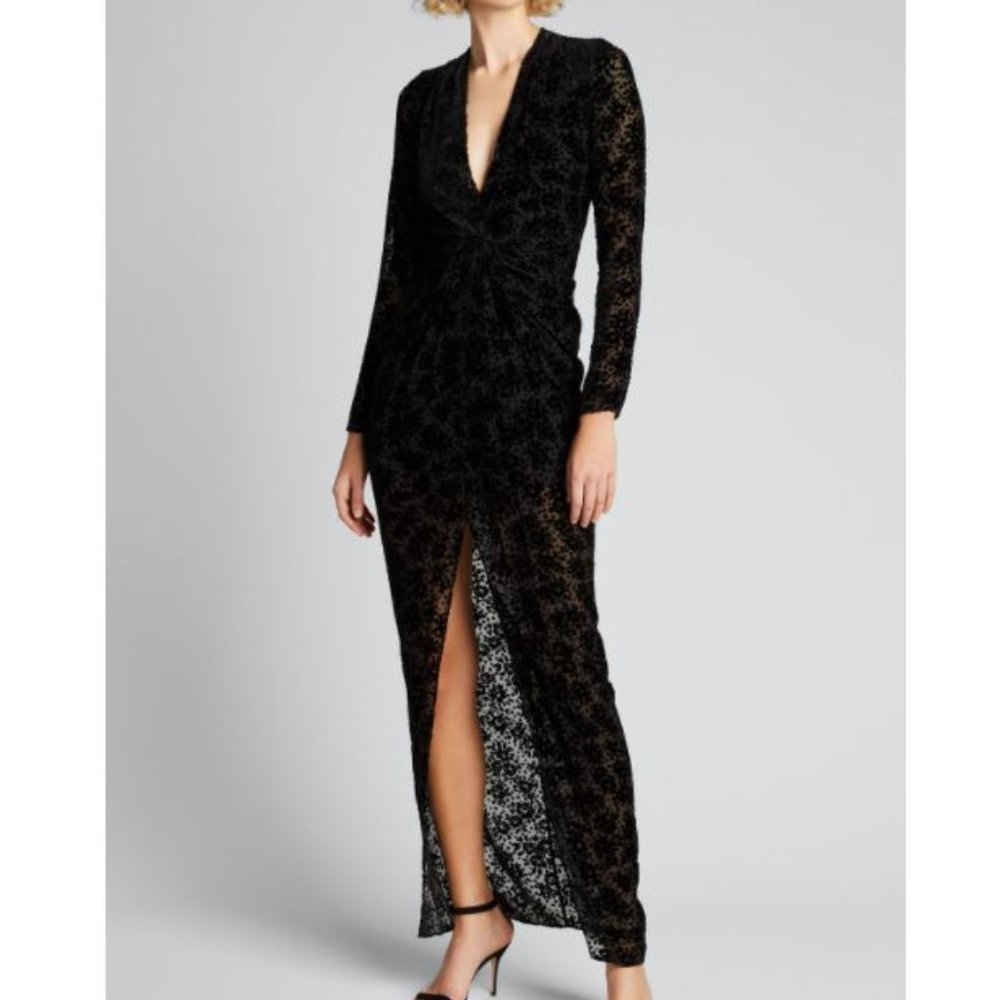 NWT Veronica Beard Velvet V Neck Plunging Lace Floral Print Slit Maxi Dress Gown - Picture 1 of 12